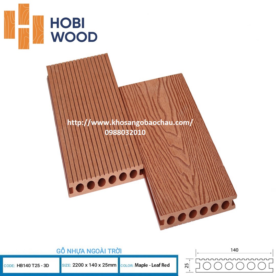 SÀN GỖ NGOÀI TRỜI 6 LỖ HOBIWOOD- MAPBLE-LEAF RED