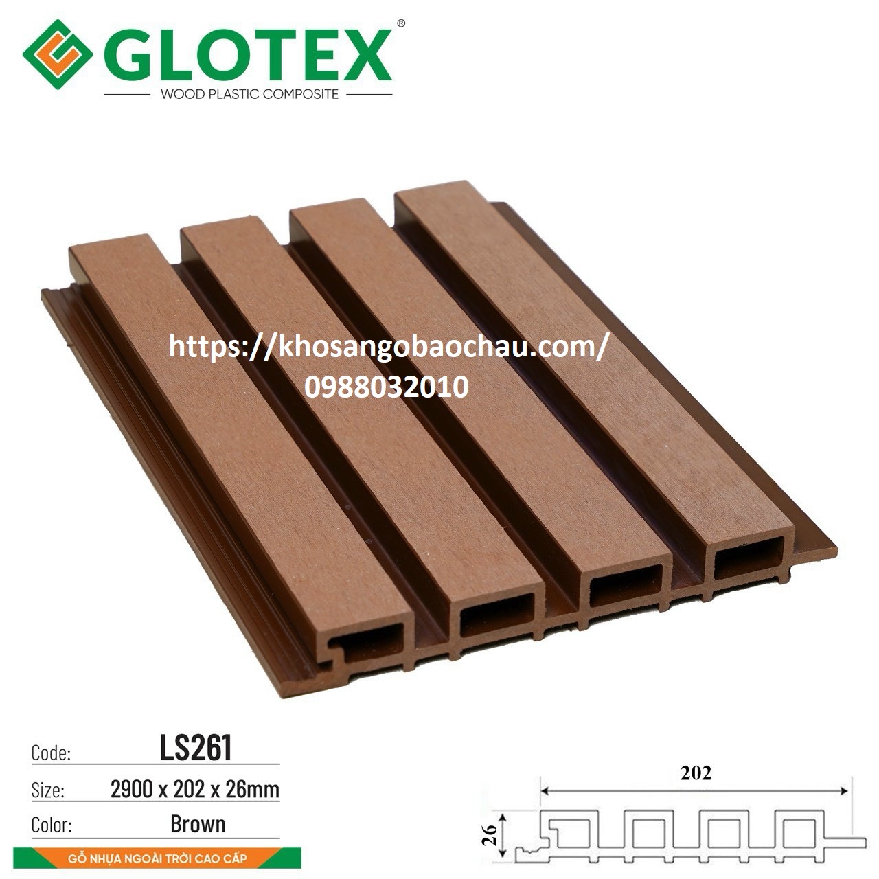 TẤM ỐP LAM SÓNG NGOÀI TRỜI GLOTEX LS263 TEAK