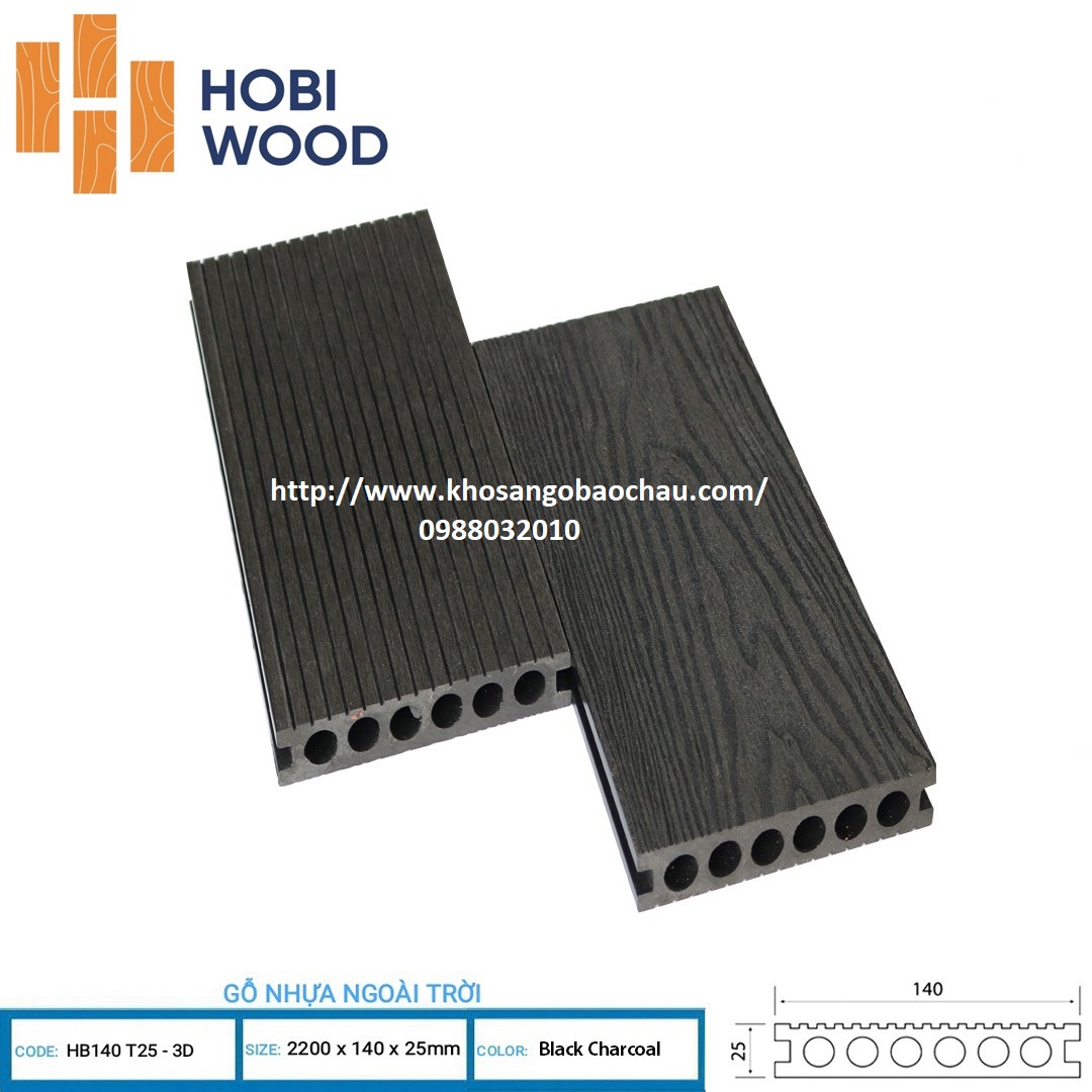 SÀN GỖ NGOÀI TRỜI 6 LỖ HOBIWOOD- BLACK CHARCOAL