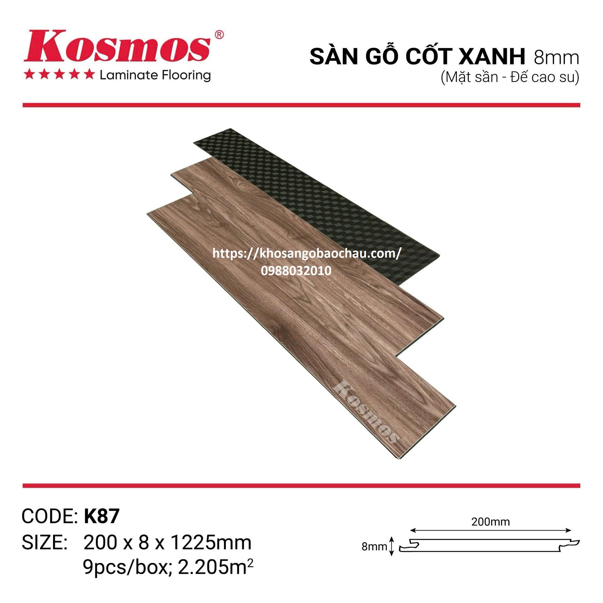 SÀN GỖ KOSMOS CỐT XANH K87