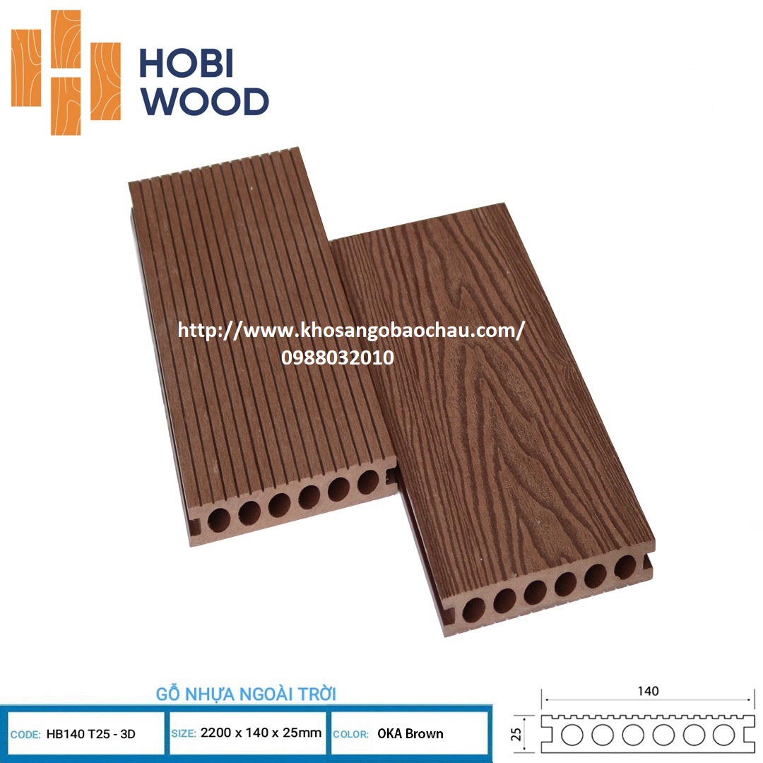 SÀN GỖ NGOÀI TRỜI 6 LỖ HOBIWOOD- OKA BROWN