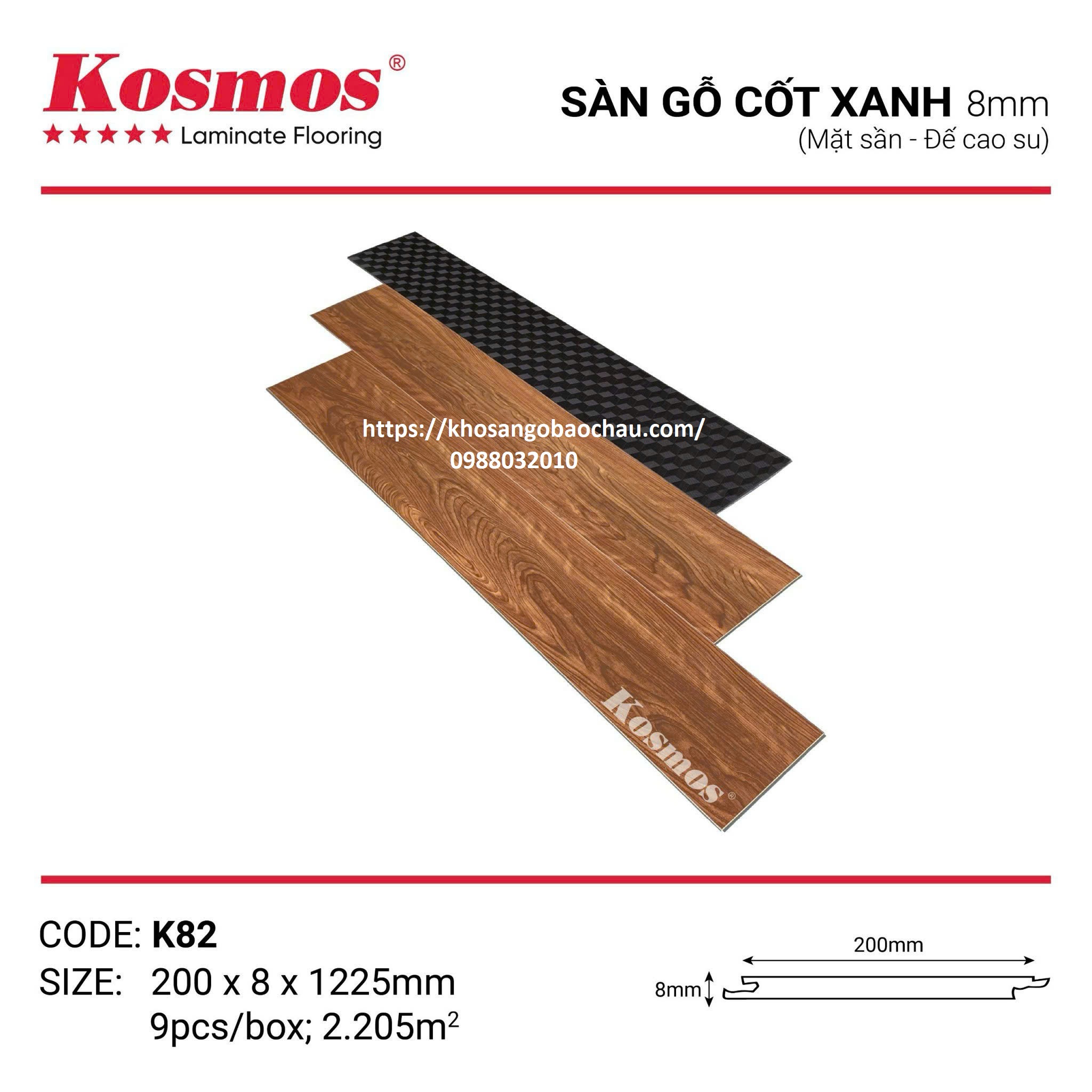 SÀN GỖ KOSMOS CỐT XANH K82