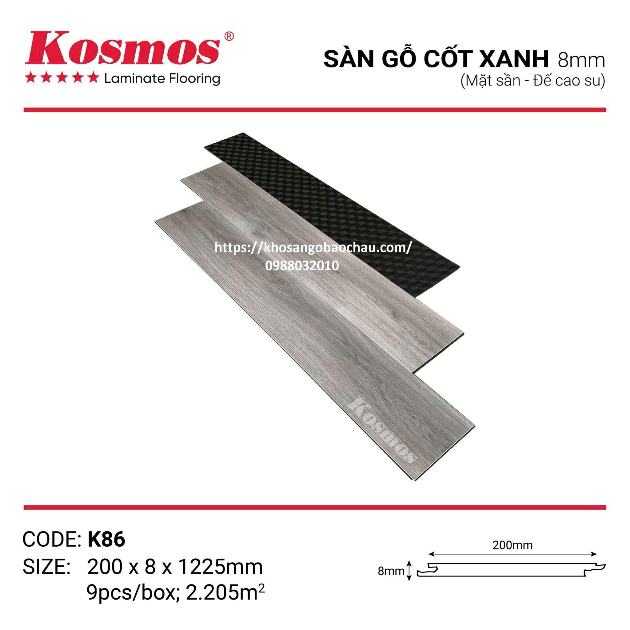 SÀN GỖ KOSMOS CỐT XANH K86