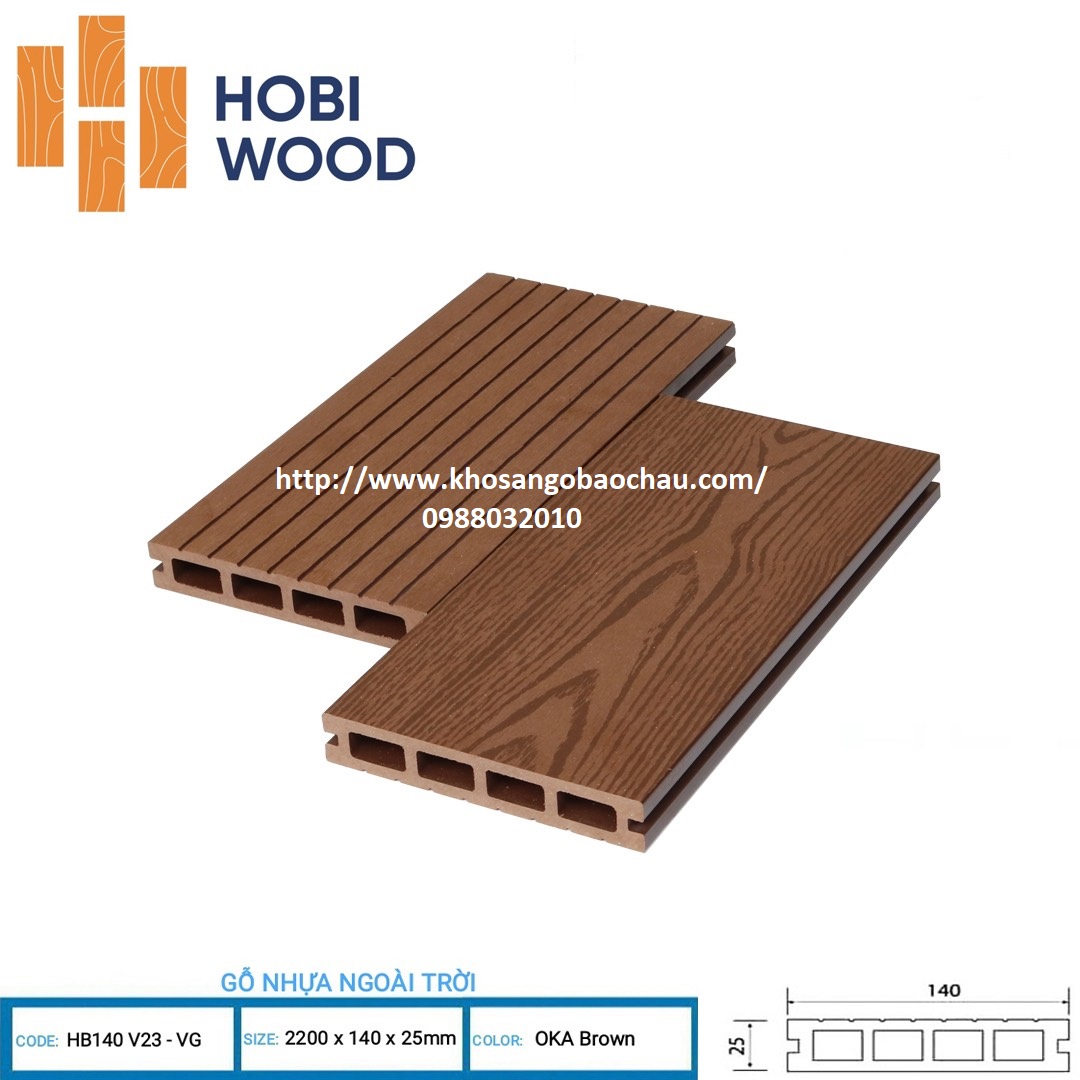 SÀN GỖ NGOÀI TRỜI 4 LỖ HOBIWOOD- OKA BROWN