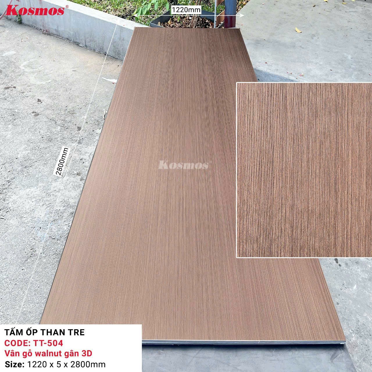 TẤM ỐP THAN TRE KOSMOS TT504- GỖ WALNUT VÂN 3D